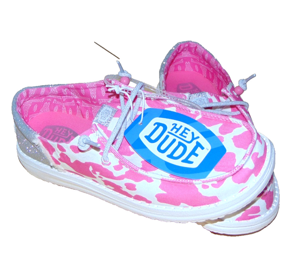 Hey Dude Wendy Funk Cowgirl Bling Pink Cow Silver Womens 9 Slip On Loafers NWT